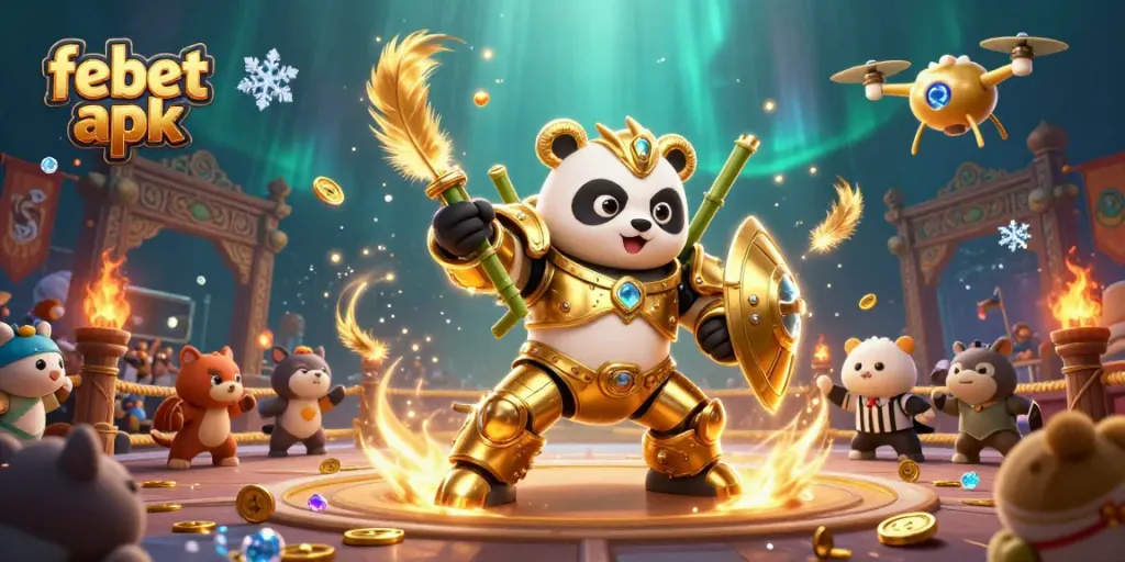 Engage in thrilling action with febet apk, experiencing a dynamic 3D casino arena filled with lively characters.