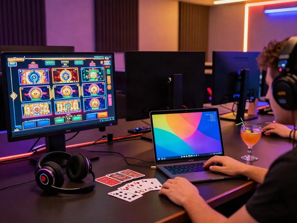 Player enjoying a thrilling session at amex casinos, showcasing sleek gaming setup and vibrant atmosphere.