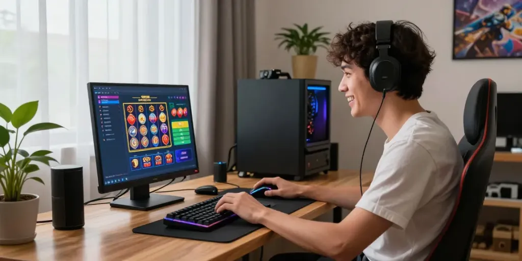 The engaging online gaming atmosphere on TX88, showcasing a player immersed in a vibrant gaming setup.