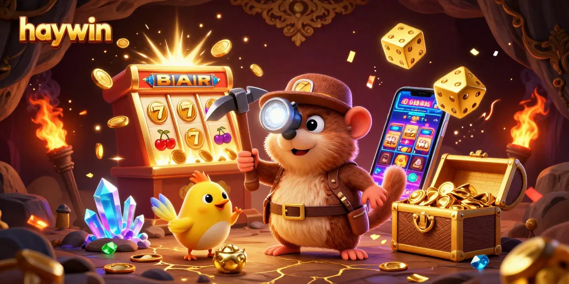 Experience thrilling gaming adventures at Haywin with this vibrant 3D casino illustration showcasing dynamic gaming elements.